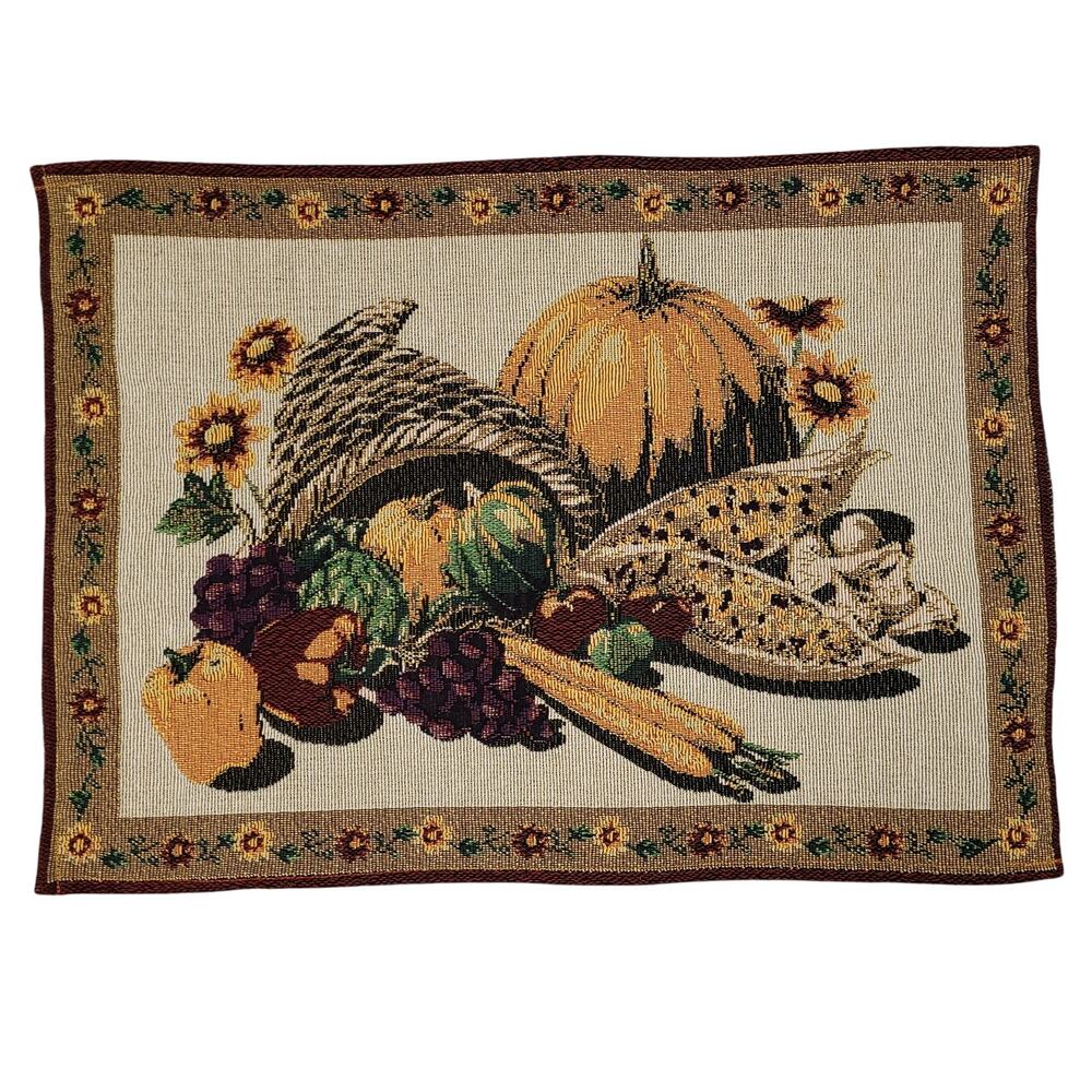 Vintage Autumn Harvest Tapestry Placemats Set of 5 Thanksgiving Table Decor